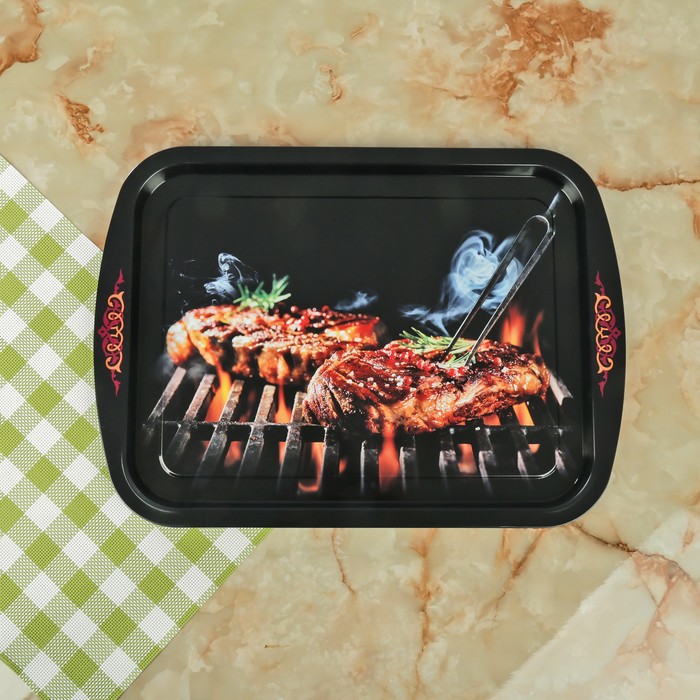 Поднос прямоугольный "Шашлык" МИКС 45х32,5 см