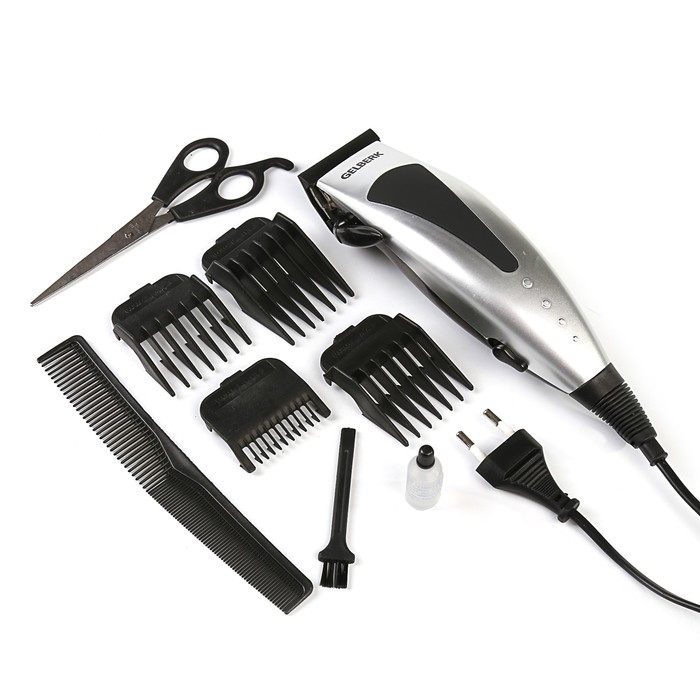 Машинка для стрижки Gelberk GL-602, 13 Вт, 4 насадки, черно-серая