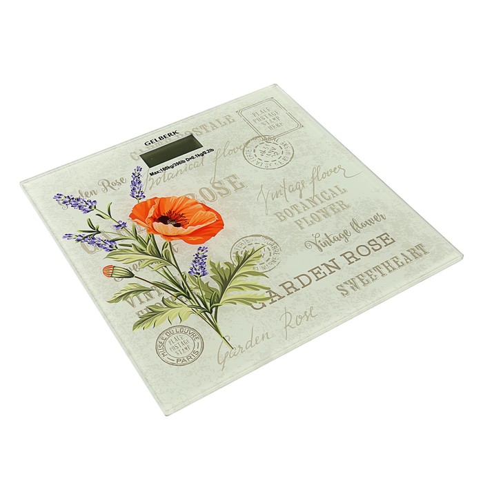 Весы напольные Gelberk GL-204, электронные, до 180 кг, "Цветы"