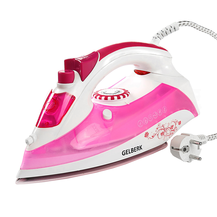 Утюг Gelberg GL-707, 2200 Вт, керамическая подошва, шнур 1,5 м, розовый