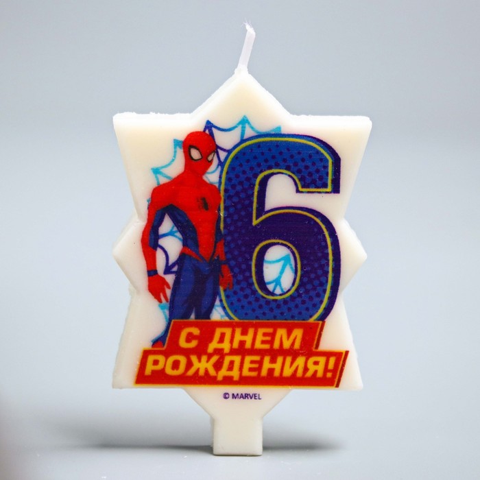 Свеча в торт 6 "С Днем Рождения", Человек-паук, 5 х 8 см