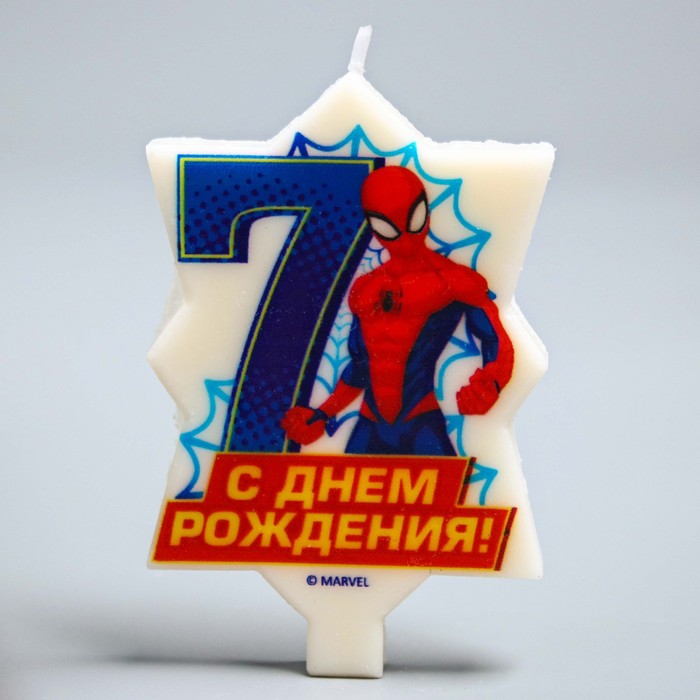 Свеча в торт 7 "С Днем Рождения", Человек-паук, 5.1 х 7.9 см