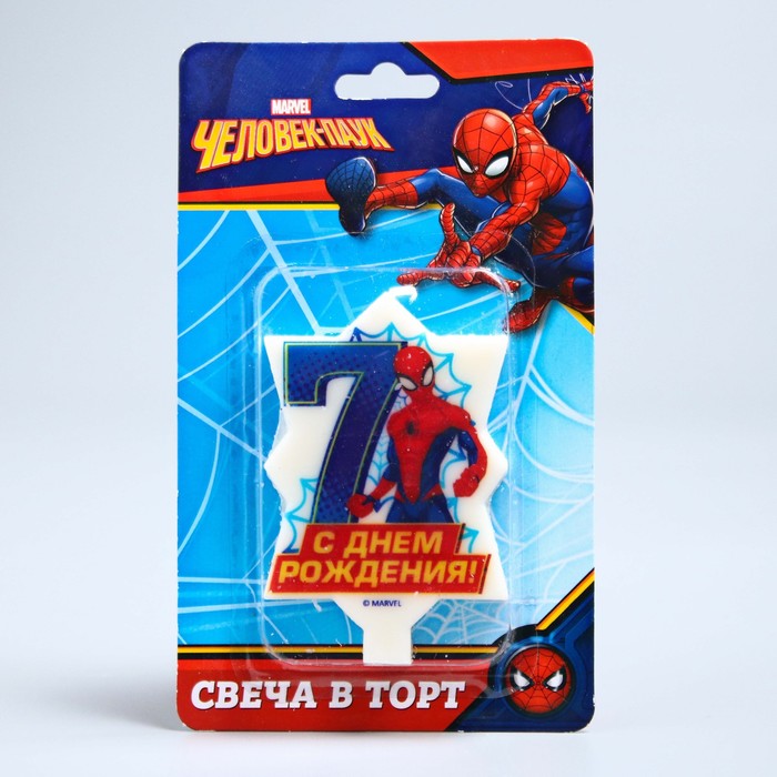 Свеча в торт 7 "С Днем Рождения", Человек-паук, 5.1 х 7.9 см