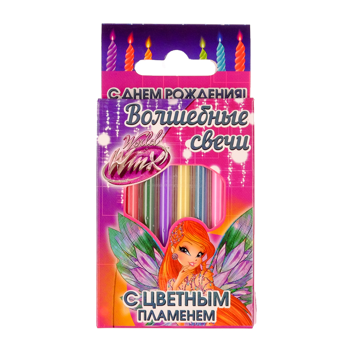 Свечи в торт с цветным пламенем в наборе "С Днем Рождения", 6 шт, феи ВИНКС: Блум, 5,8 х 8,5 см