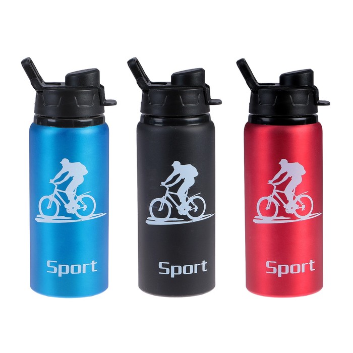Бутылка для воды 600 мл «Велосипедист», прямая, на защелке, алюминий, микс, 8х21.5 см
