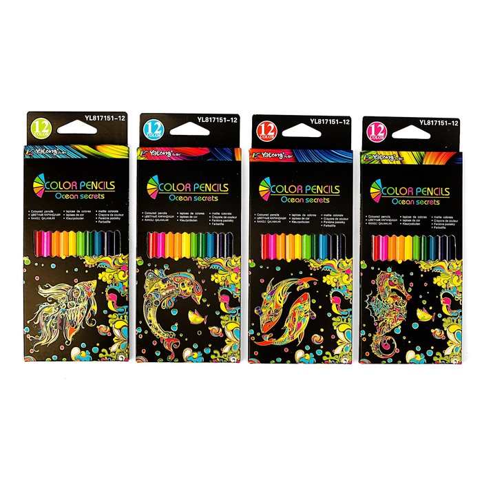 Карандаши 12цв в картонной коробке Yalong заточенные треугольные МИКС