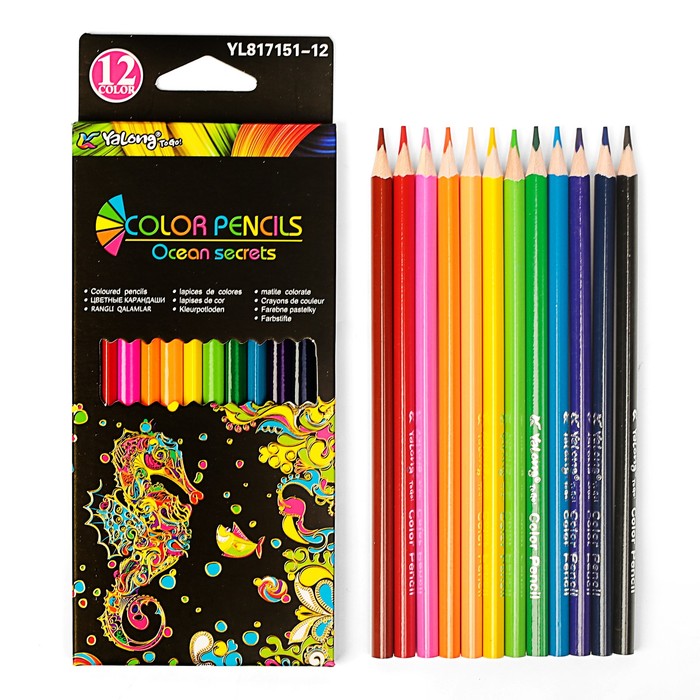 Карандаши 12цв в картонной коробке Yalong заточенные треугольные МИКС