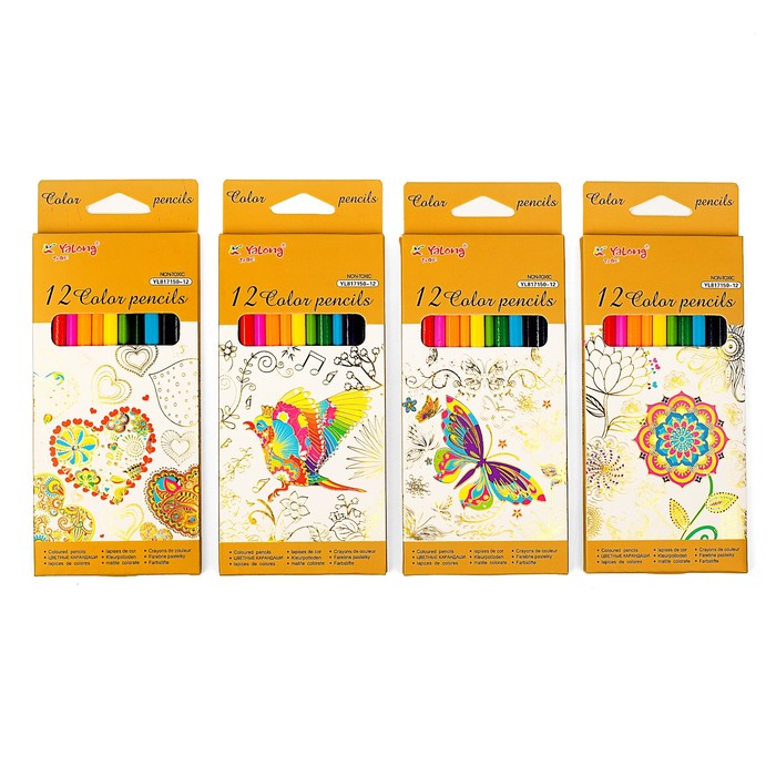 Карандаши 12цв в картонной коробке Yalong заточенные треугольные МИКС