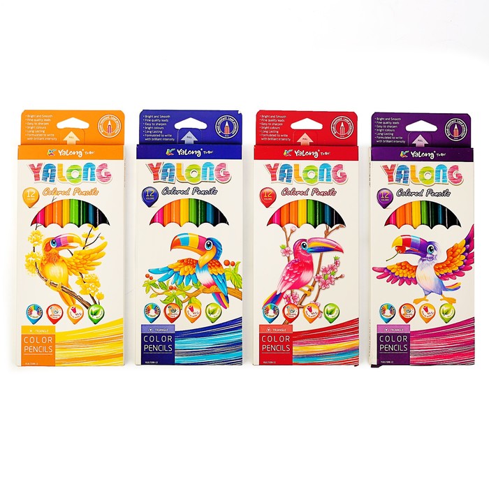 Карандаши 12цв в картонной коробке Yalong заточенные треугольные МИКС