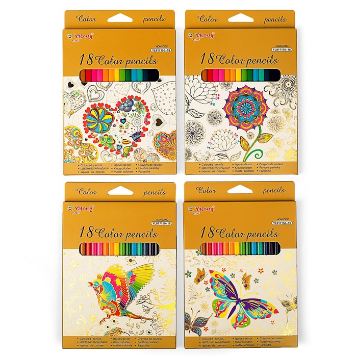 Карандаши 18цв в картонной коробке Yalong заточенные треугольные МИКС