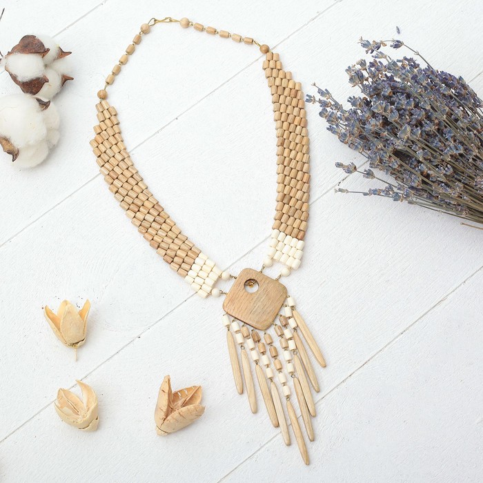 Колье ручная работа, деревянное "Огонек"