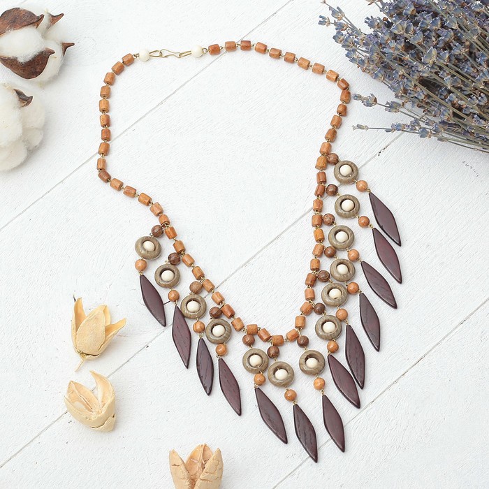 Колье ручная работа, деревянное "Кристина" колечки цвет МИКС