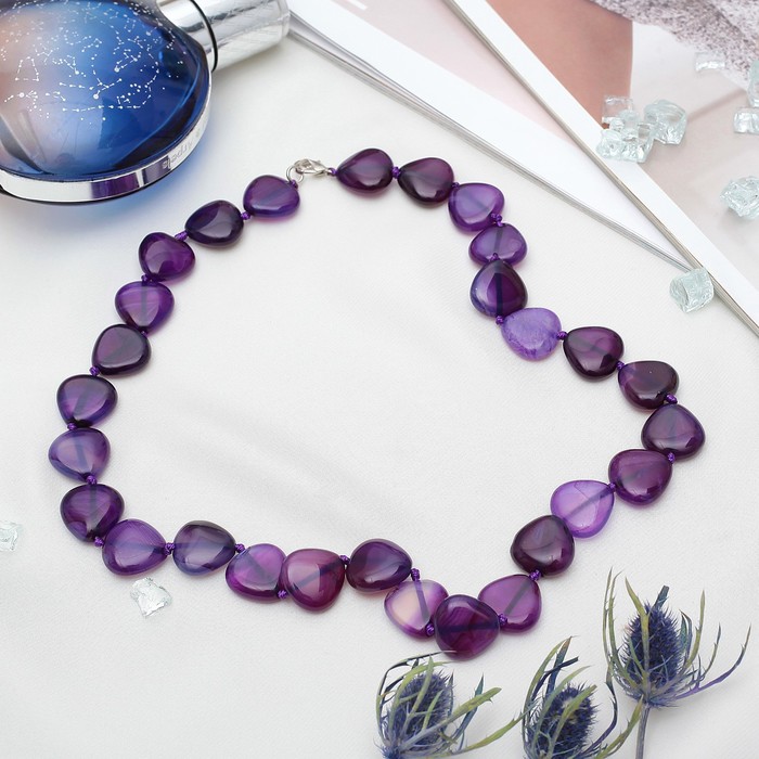 Бусы капля широкая "Агат", цвет фиолетовый, 50см
