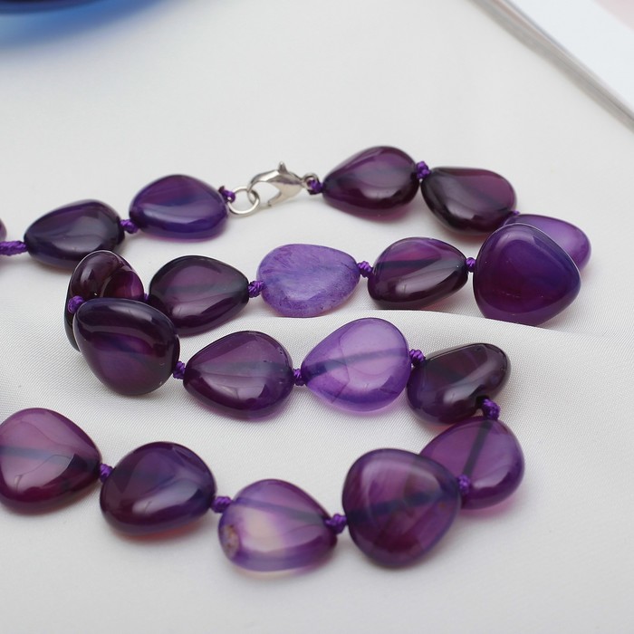 Бусы капля широкая "Агат", цвет фиолетовый, 50см