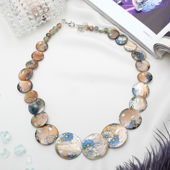 Бусы "Перламутр" лето, пластина круг, цветы