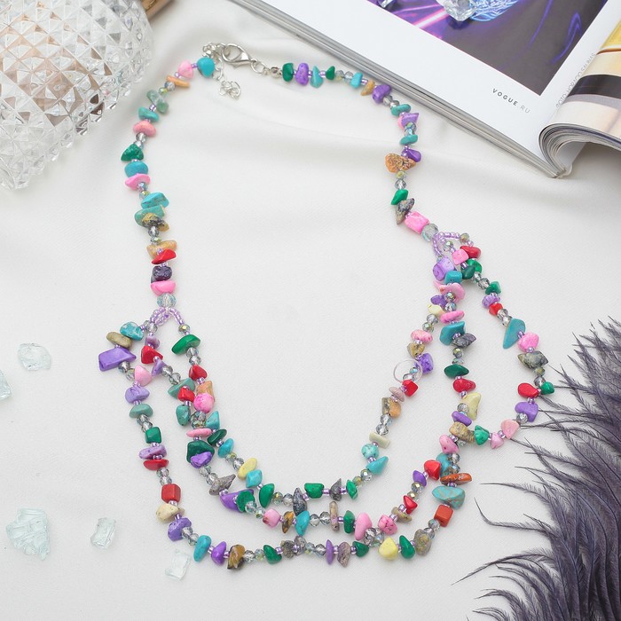 Бусы 3 яруса крошка "Перламутр", цветные темные