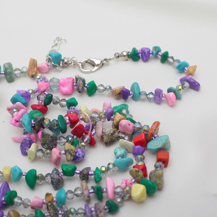 Бусы 3 яруса крошка "Перламутр", цветные темные