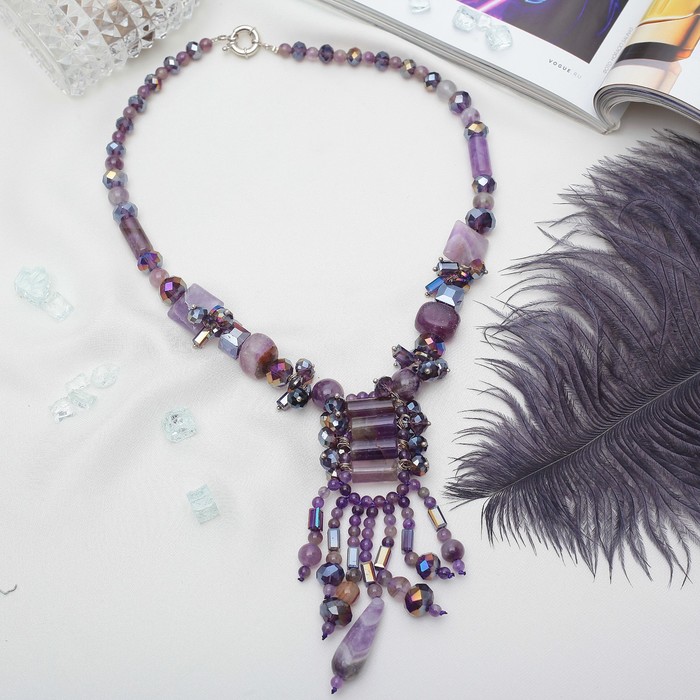 Бусы-галстук широкий "Аметист с хрустелем"