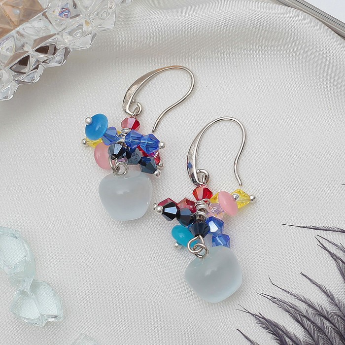 Серьги "Кошачий глаз" грозди, цветные