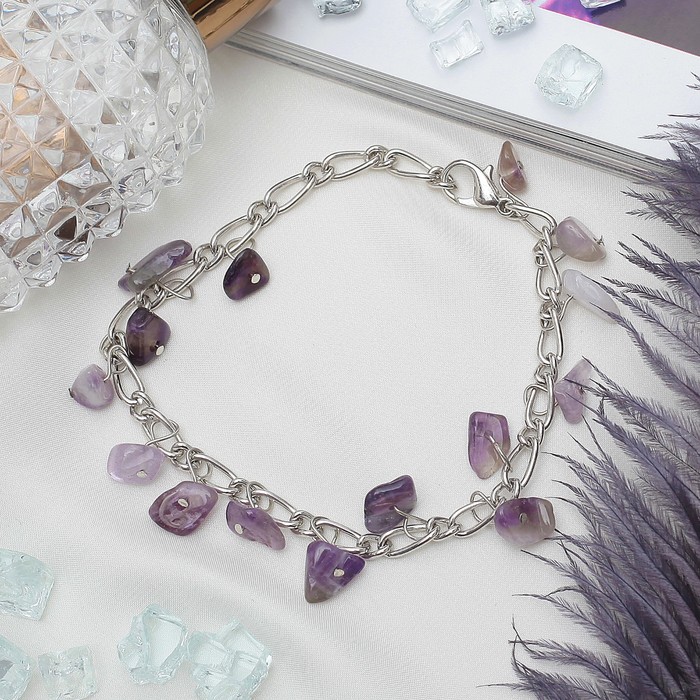 Браслет галтовка на цепочке "Аметист"