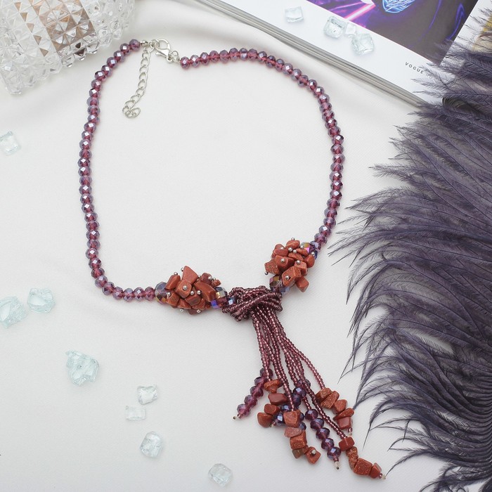 Бусы-галстук с хрусталем "Авантюрин коричневый"