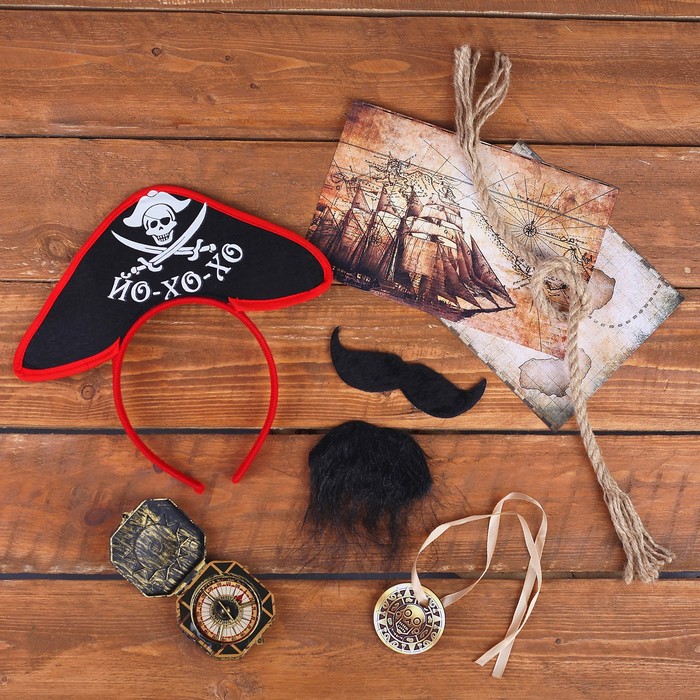 Карнавальный набор взрослый "Чёрный ворон": ободок, компас, медальон, борода, усы