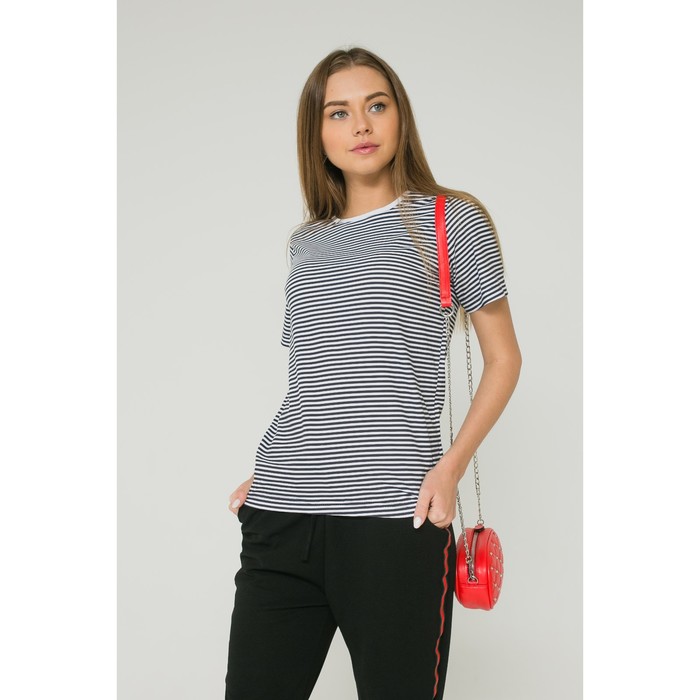 Футболка женская MINAKU, круглый вырез, размер 46, цвет чёрная полоска