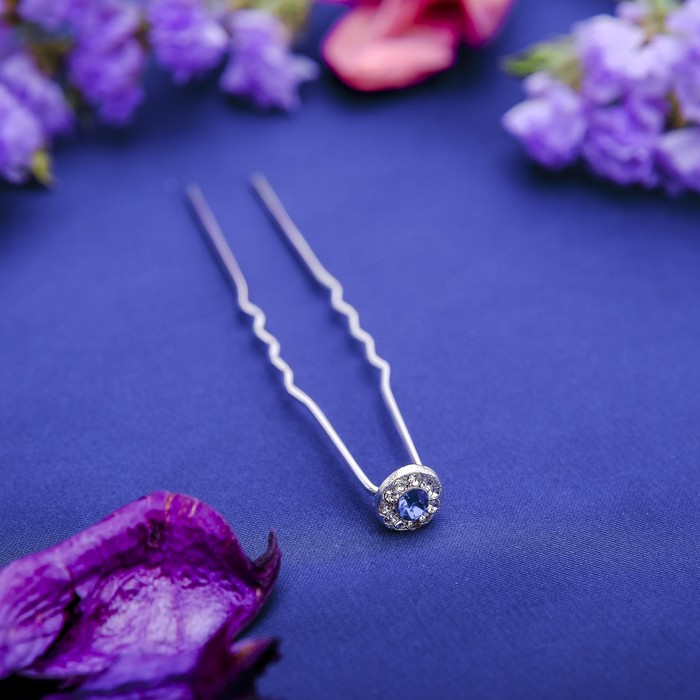 Шпилька для волос "Ниагара" 0,6 см синий страз