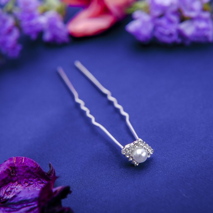 Шпилька для волос "Эста" 0,8 см ромбик с жемчужинкой