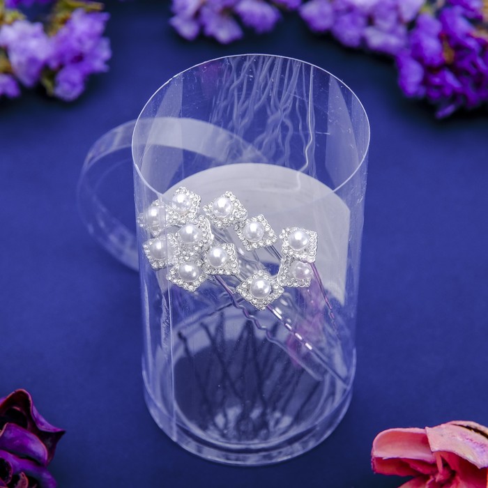 Шпилька для волос "Эста" 0,8 см ромбик с жемчужинкой