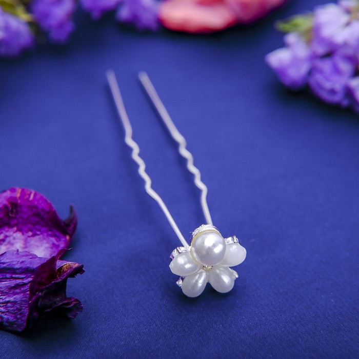 Шпилька для волос "Элегия" 1,2 см цветок из жемчужинок