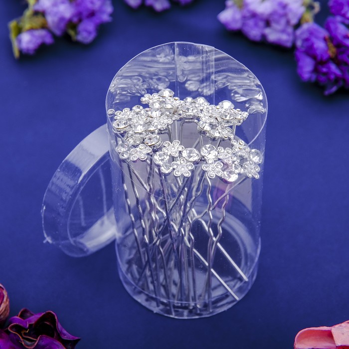 Шпилька для волос "Агора" 1,2 см цветы стразы