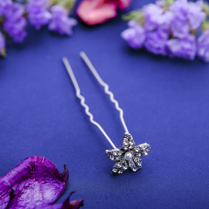 Шпилька для волос "Рино" 1,5 см цветок с жемчужиной