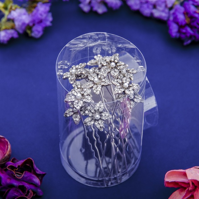 Шпилька для волос "Рино" 1,5 см цветок с жемчужиной