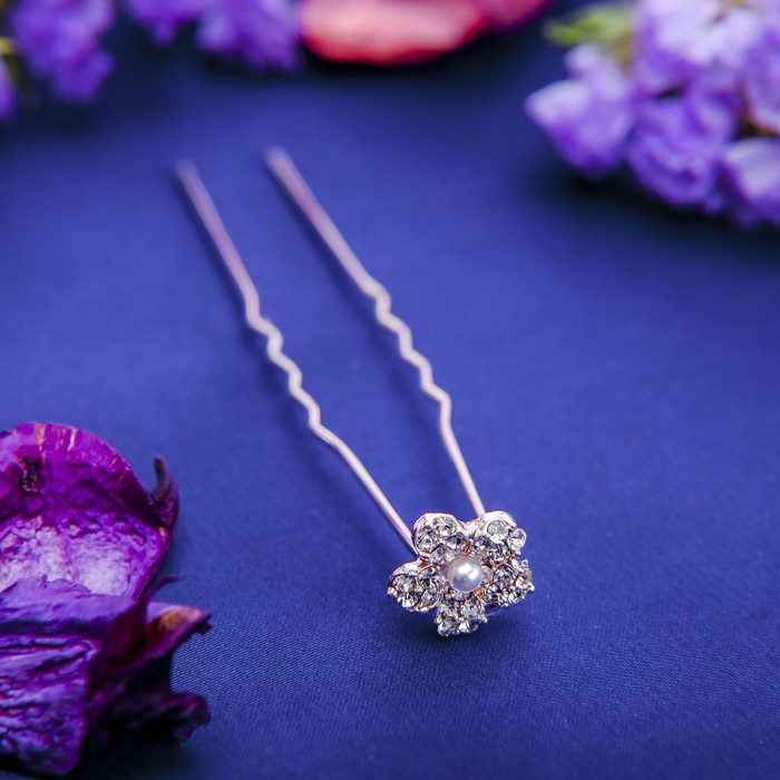 Шпилька для волос "Диана" 1 см цветок золотистый с жемчужинкой