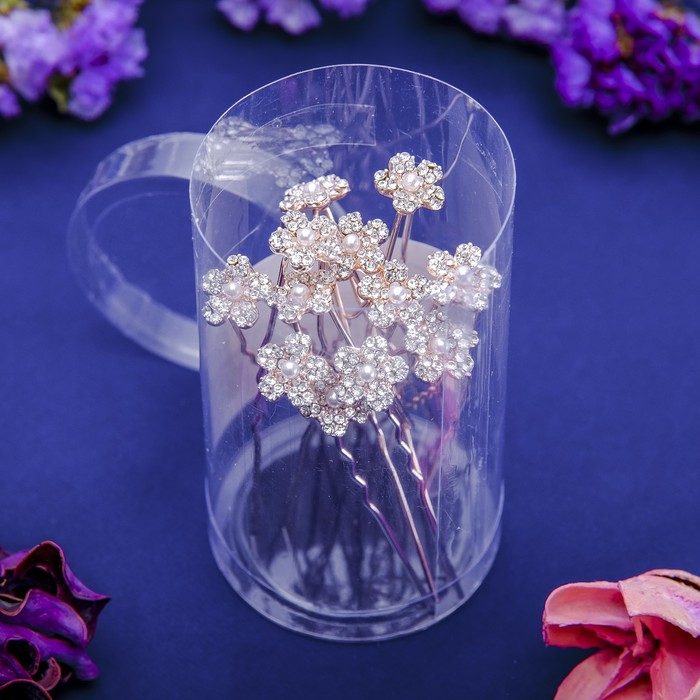 Шпилька для волос "Диана" 1 см цветок золотистый с жемчужинкой