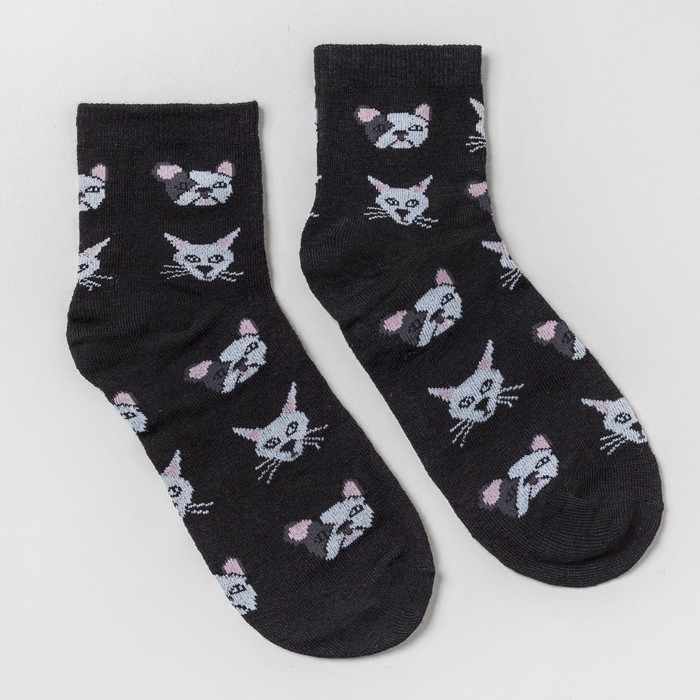 Носки женские Fw-653-М-1 "Кошки-собаки" цвет чёрный, р-р 23-25