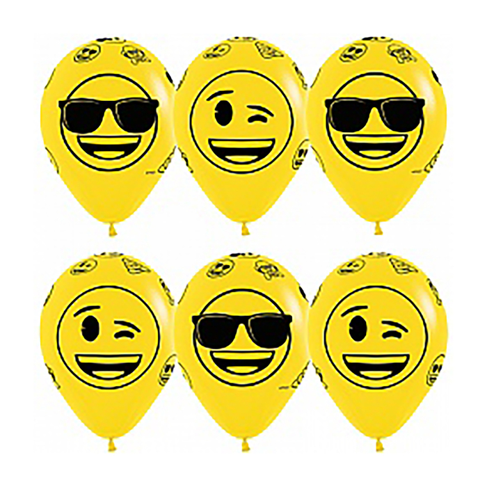 Шар латексный 12" " Смайлы, крутые", пастель, 5 ст, набор 50 шт, цвет желтый