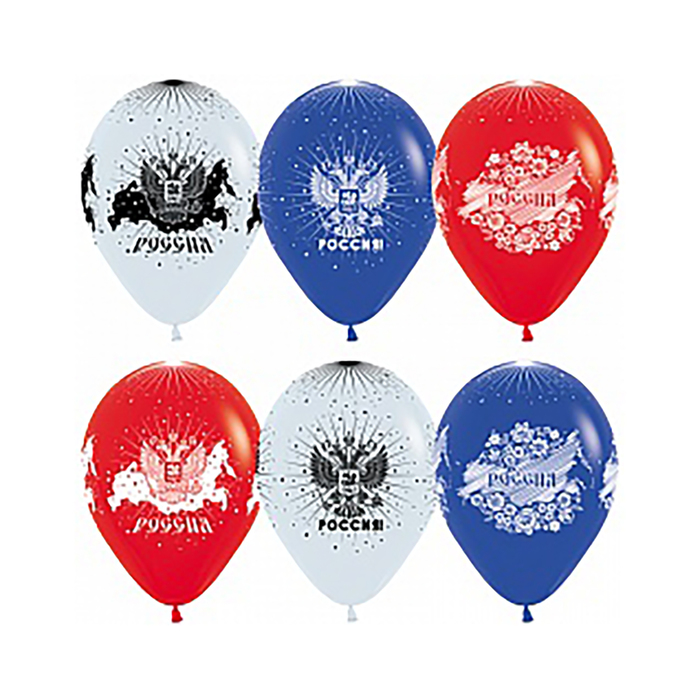 Шар латексный 12" "Россия", пастель, 5 ст, набор 50 шт, цвет триколор