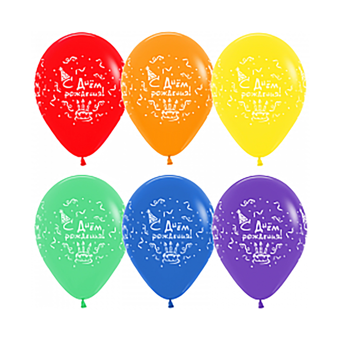 Шар латексный 12" "С днем рождения, торт", пастель, 4 ст, набор 12 шт, МИКС