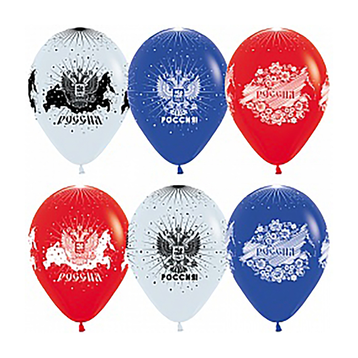 Шар латексный 12" "Россия", пастель, 5 ст, набор 12 шт, цвет триколор
