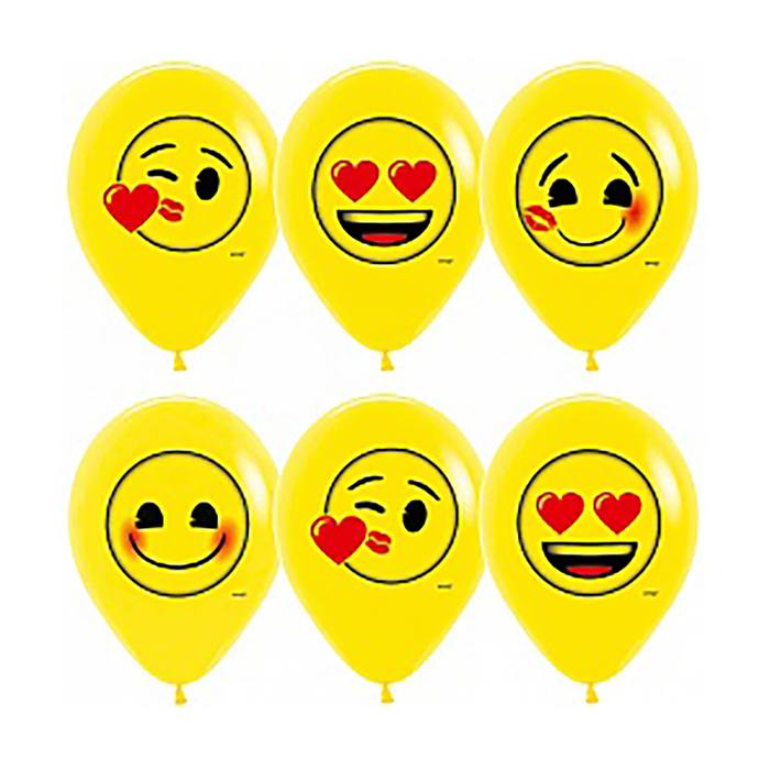 Шар латексный 12" " Смайлы, любовь", пастель, 2 ст, набор 12 шт, цвет желтый