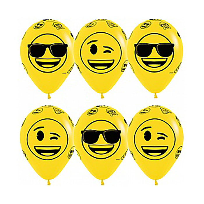 Шар латексный 12" " Смайлы, крутые", пастель, 5 ст, набор 12 шт, цвет желтый