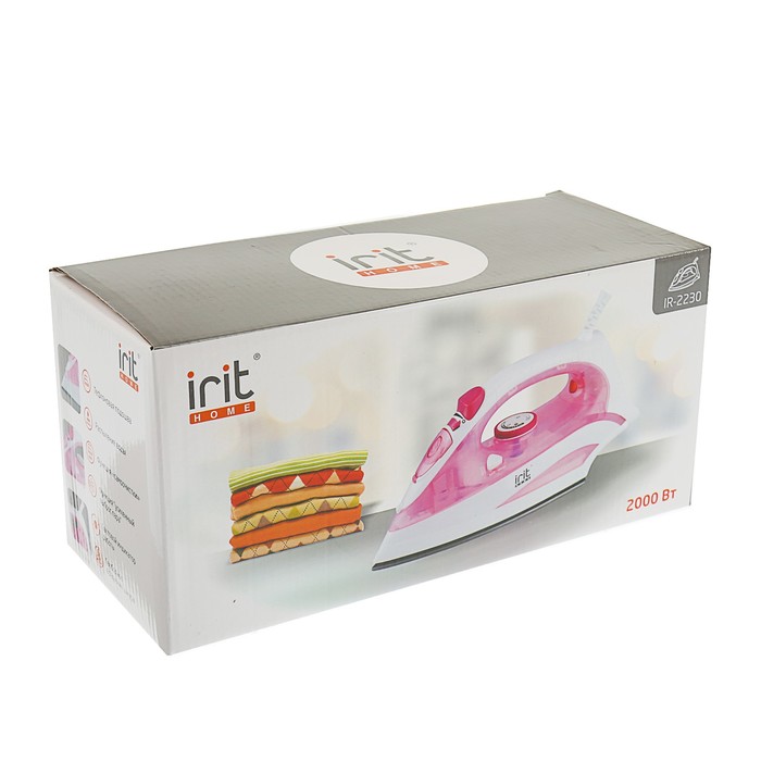 Утюг Irit IR-2230, 2000 Вт, тефлоновая подошва, бело-розовый