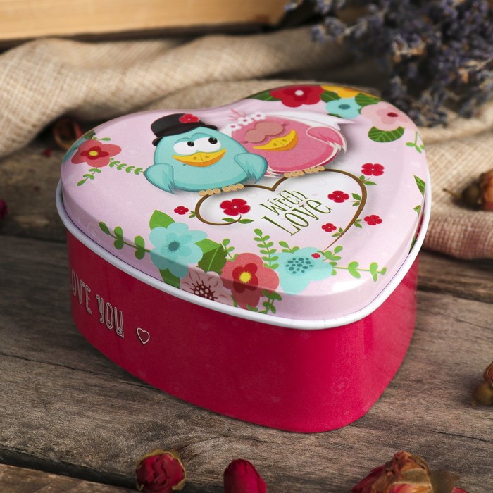 Шкатулка металл сердце "Птички. Свадьба" 4,5х9,5х9,5 см