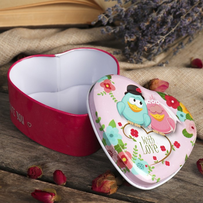 Шкатулка металл сердце "Птички. Свадьба" 4,5х9,5х9,5 см