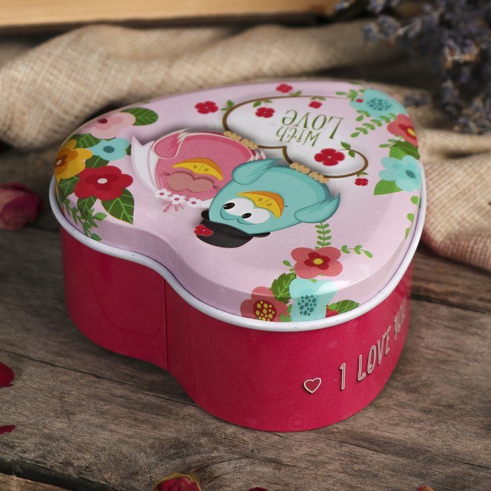 Шкатулка металл сердце "Птички. Свадьба" 4,5х9,5х9,5 см
