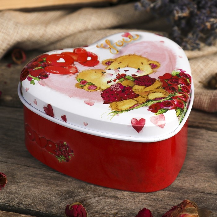 Шкатулка металл сердце "Медвежата. Любовь" 4,5х9,5х9,5 см