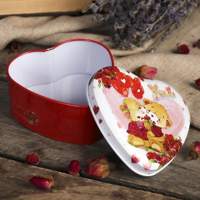 Шкатулка металл сердце "Медвежата. Любовь" 4,5х9,5х9,5 см