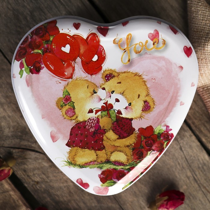 Шкатулка металл сердце "Медвежата. Любовь" 4,5х9,5х9,5 см
